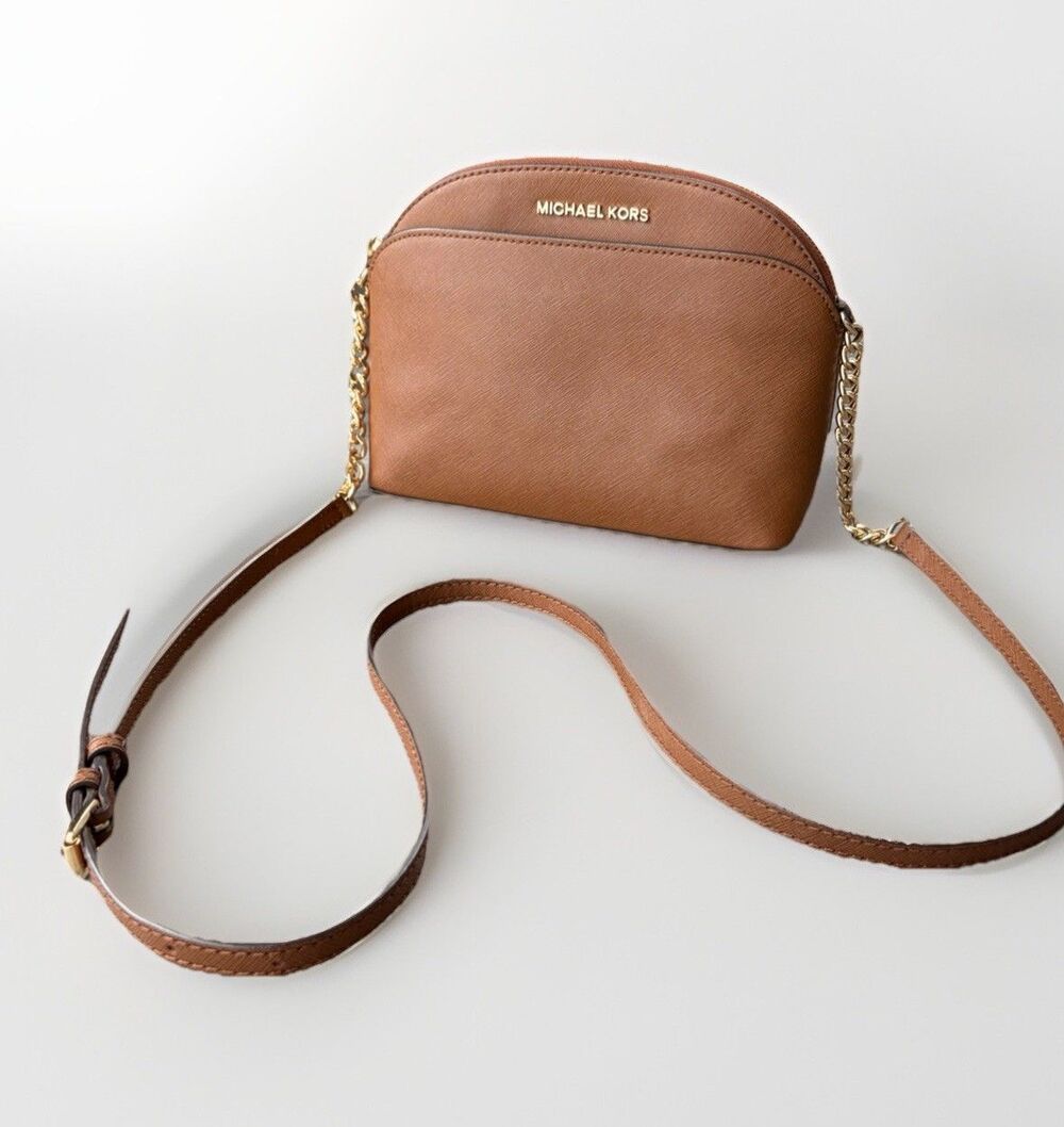Michael Kors Jet Set Travel Dome Crossbody Bag Luggage Brown Leather 7x8.5